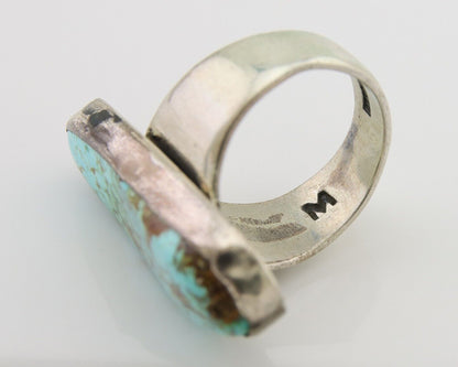 Men Navajo Ring 925 Silver Large Natural Turquoise Signed M Montoya C.80's