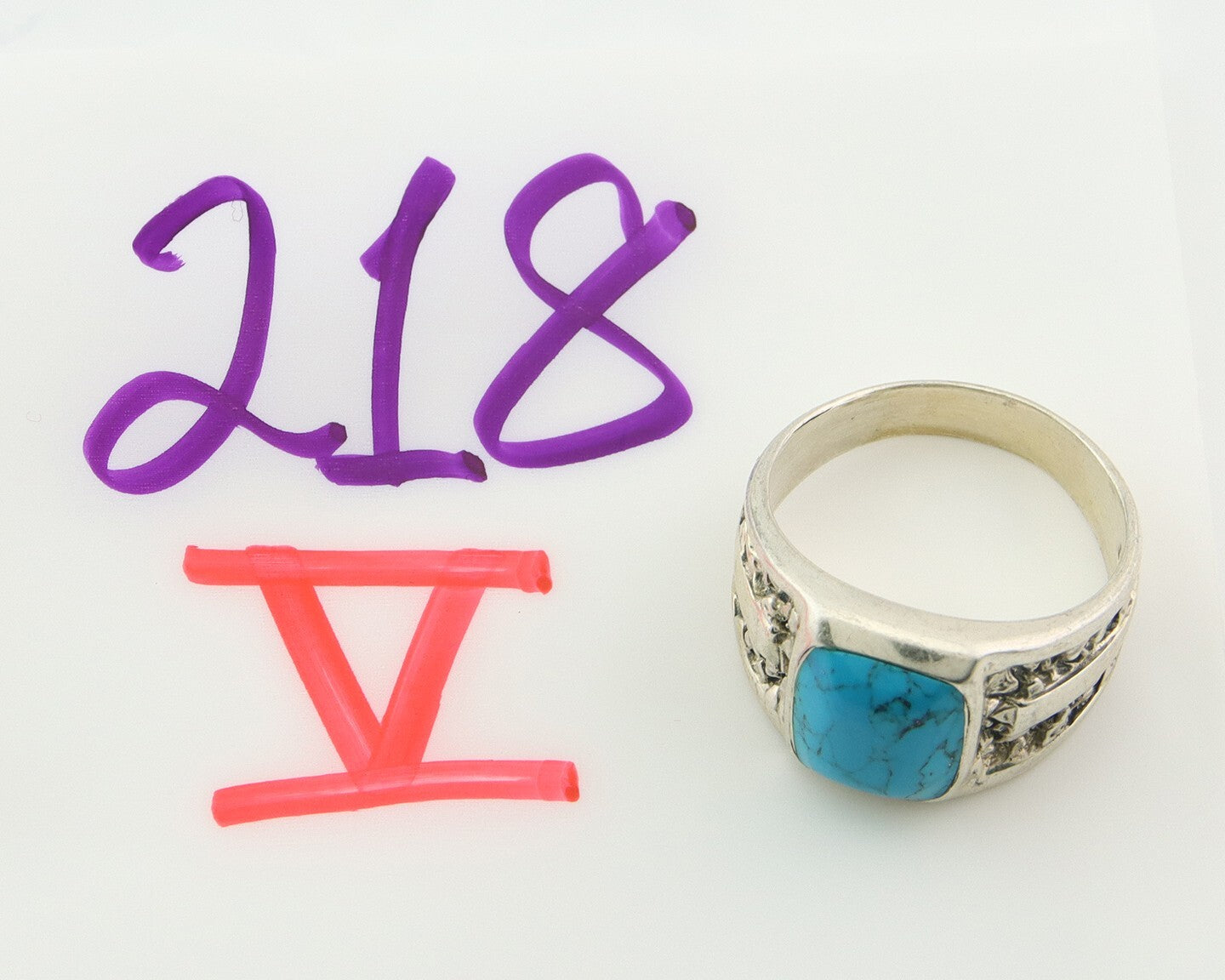 Men Vintage Nugget Ring 925 Sterling Turquoise Artist Signed SC Size 10