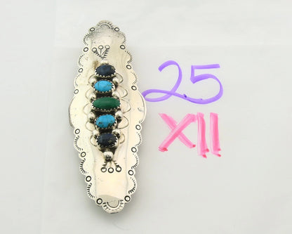 Navajo Barrette Sterling Silver Gemstones Hand Stamped Vintage Native Artist