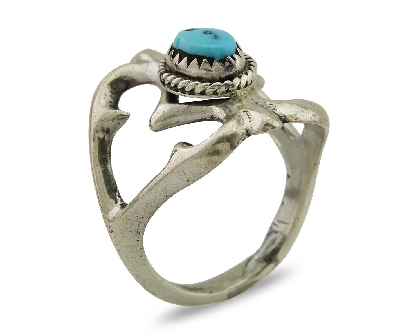 Navajo Sand Cast Ring 925 Silver Sleeping Beauty Turquoise Artist C.80's