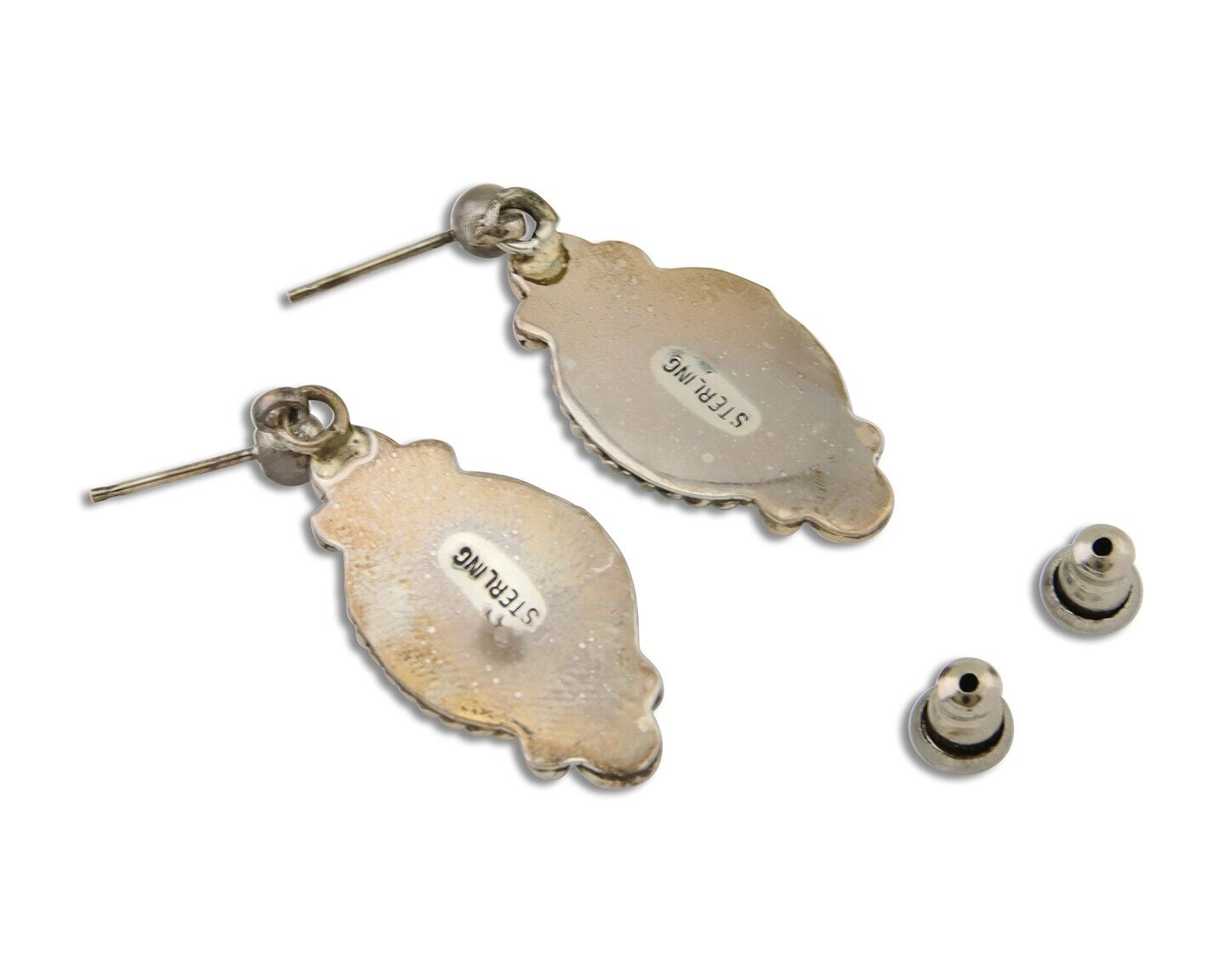 Navajo Handmade Earrings 925 Silver Malachite Native American Artist C.80's