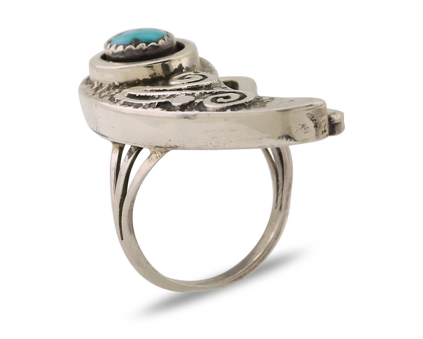 Navajo Handmade Ring 925 Silver Sleeping B Turquoise Artist Signed IHMJ C.80's