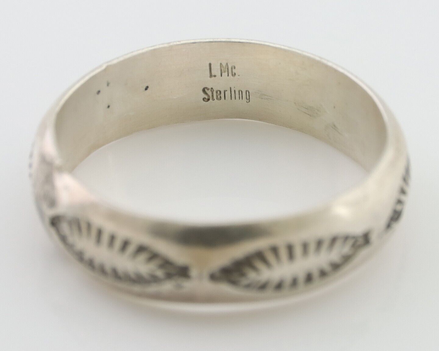 Navajo Hand Stamped Band 925 Silver 6.0 mm Signed Larry Chavez Size 10.25 C.80's