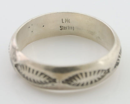 Navajo Hand Stamped Band 925 Silver 6.0 mm Signed Larry Chavez Size 10.25 C.80's
