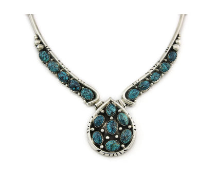 Navajo Necklace 925 Sterling Silver Natural Turquoise Signed Patrick Yazzie
