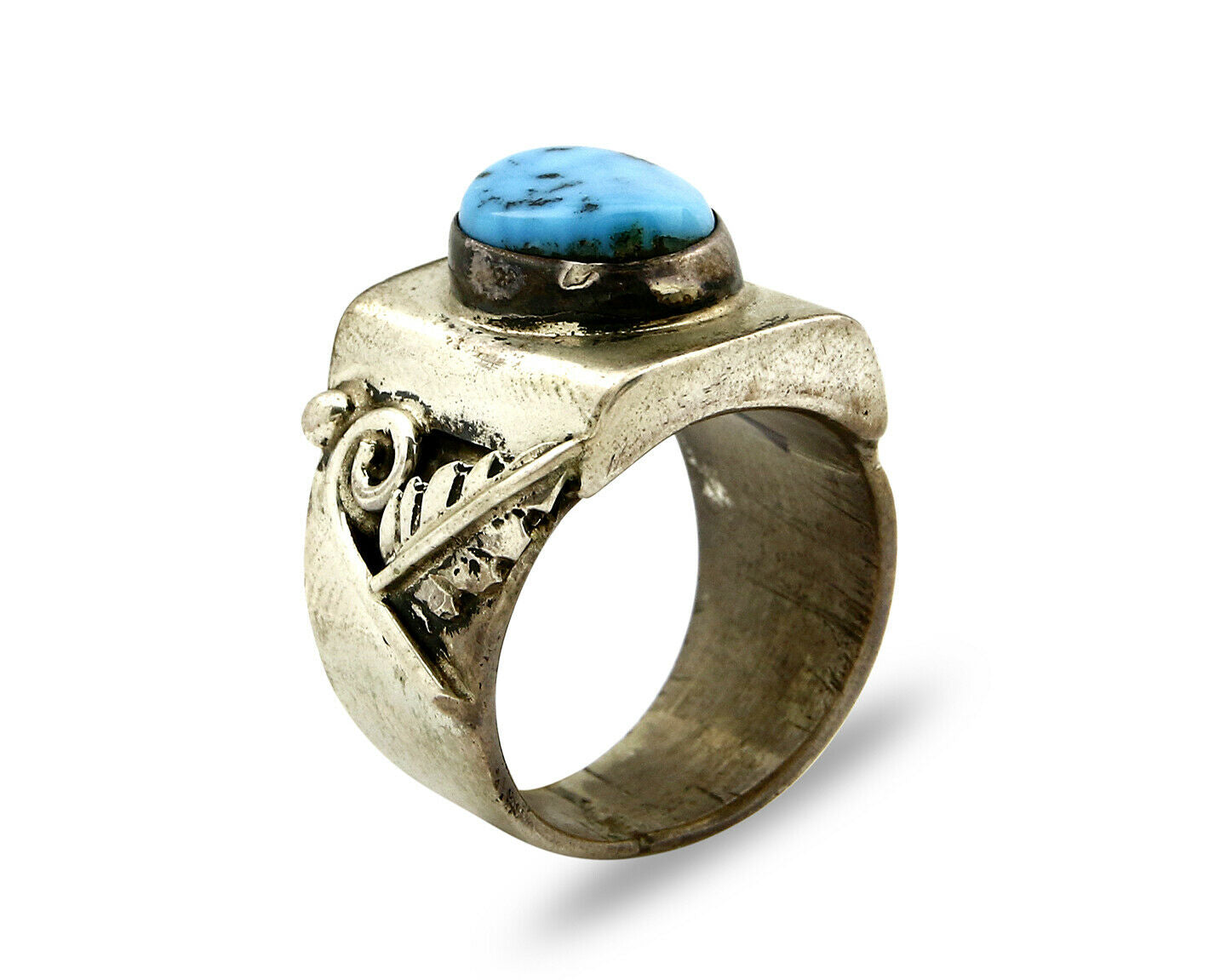 Men's Navajo Ring .925 Silver Natural Kingman Turquoise Handmade C.80's