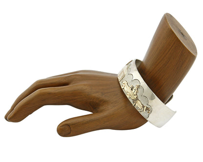 Navajo Artist Signed Jacob Kahe .925 Silver 12k Gold Plate Pictograph Cuff