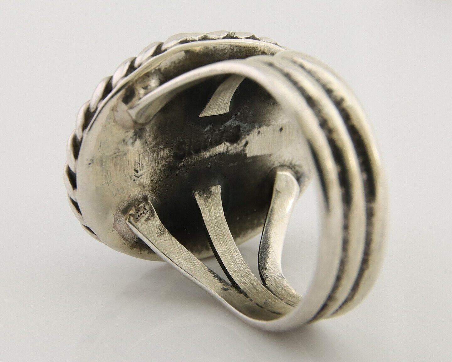 Navajo Ring 925 Silver Natural Malachite Native American Artist C.80's