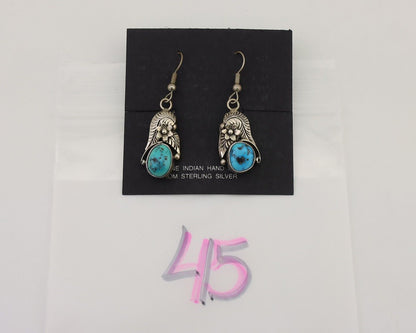 Navajo Handmade Earrings 925 Silver Natural Turquoise Native Artist C.80's