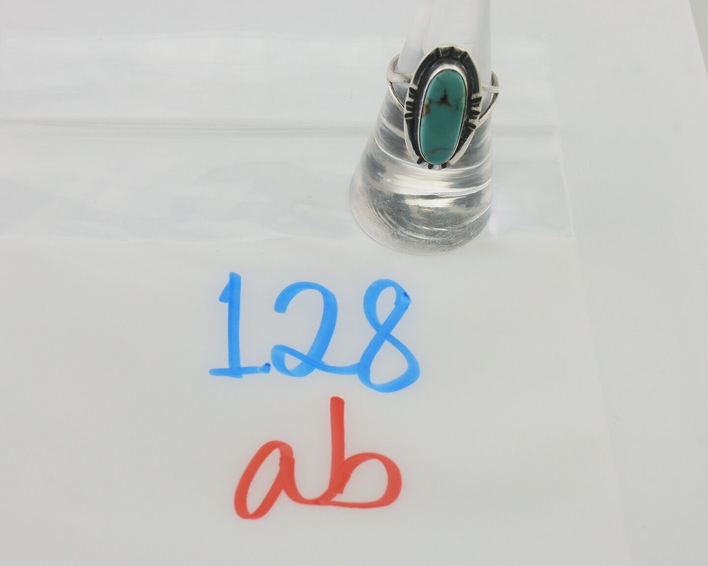 Navajo Ring 925 Silver Blue Gem Turquoise Native American Artist C.80's