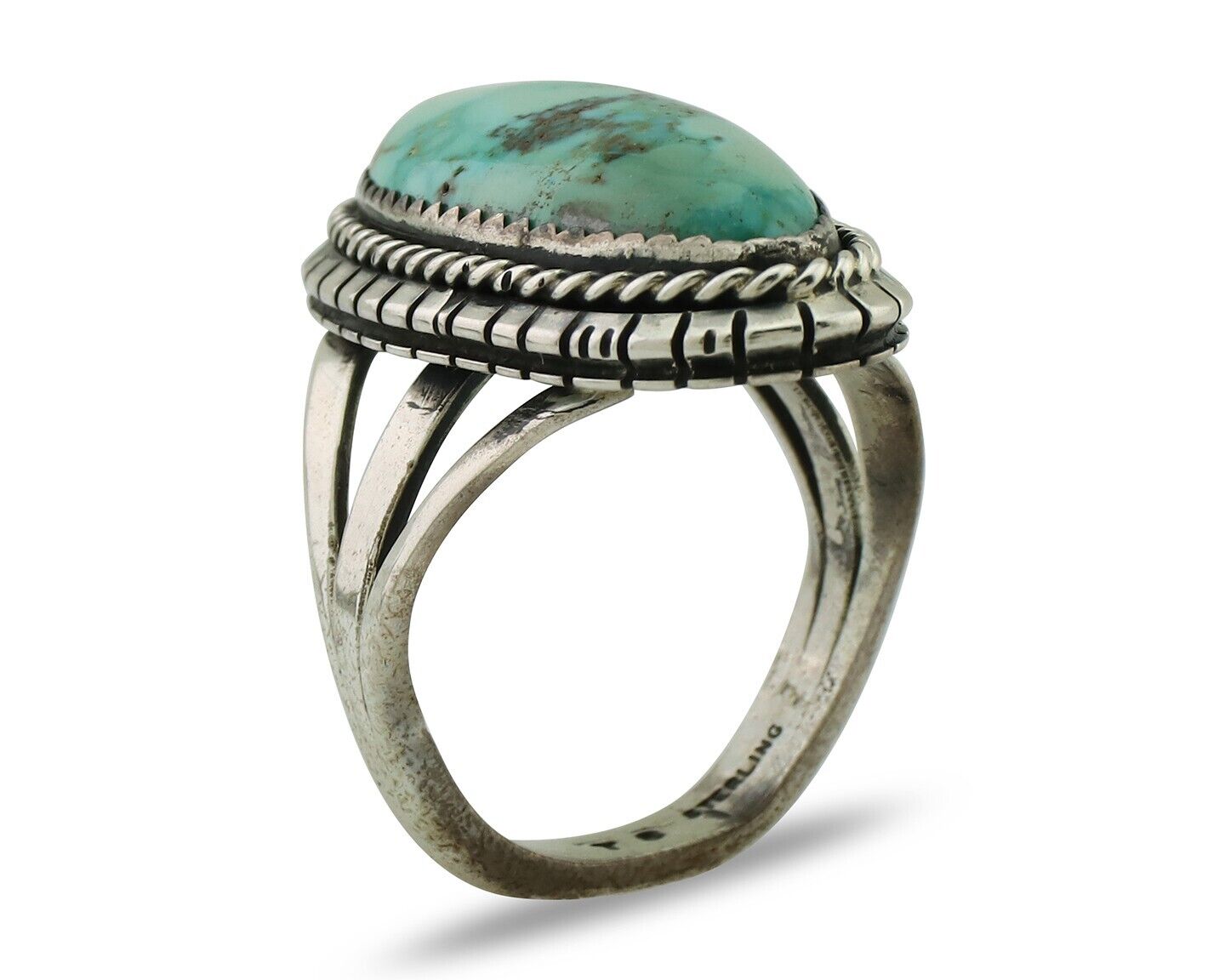 Navajo Handmade Ring 925 Silver Natural Turquoise Artist Signed TS C.80's