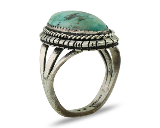Navajo Handmade Ring 925 Silver Natural Turquoise Artist Signed TS C.80's