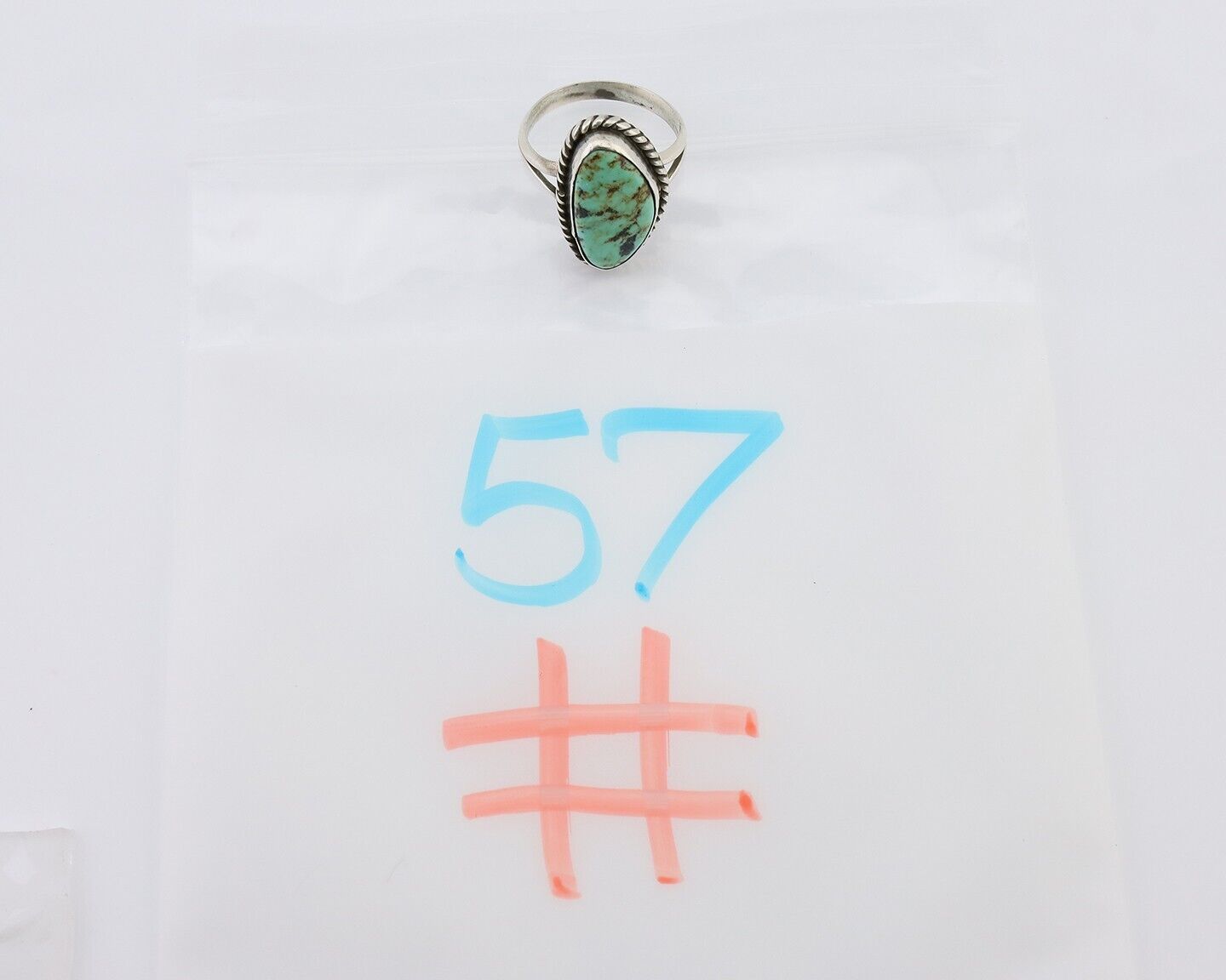 Navajo Ring 925 Silver Kingman Turquoise Artist Signed Rabbit Sticks C.80's