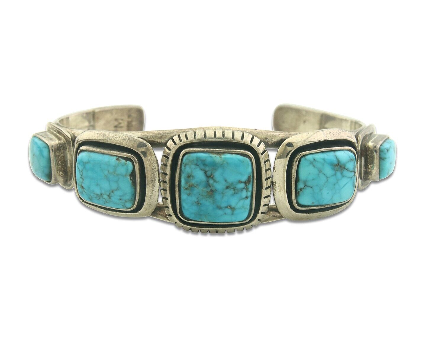 Navajo Bracelet 925 Silver Turquoise Cuff Artist Signed M C.80's