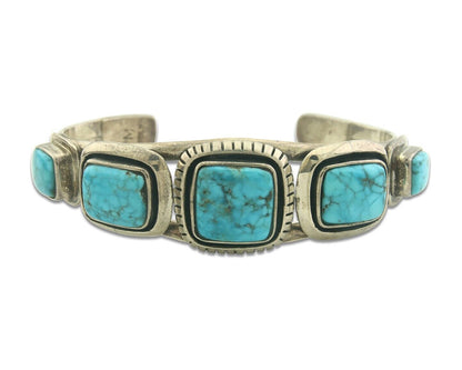 Navajo Bracelet 925 Silver Turquoise Cuff Artist Signed M C.80's