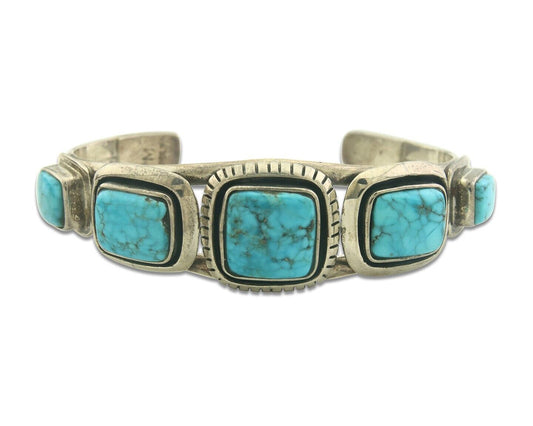 Navajo Bracelet 925 Silver Turquoise Cuff Artist Signed M C.80's