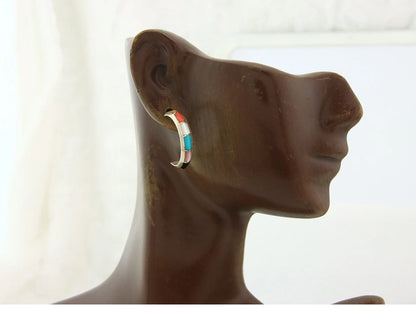 Navajo Half Hoop Earrings Sterling Silver Natural Gemstone Native Handmade