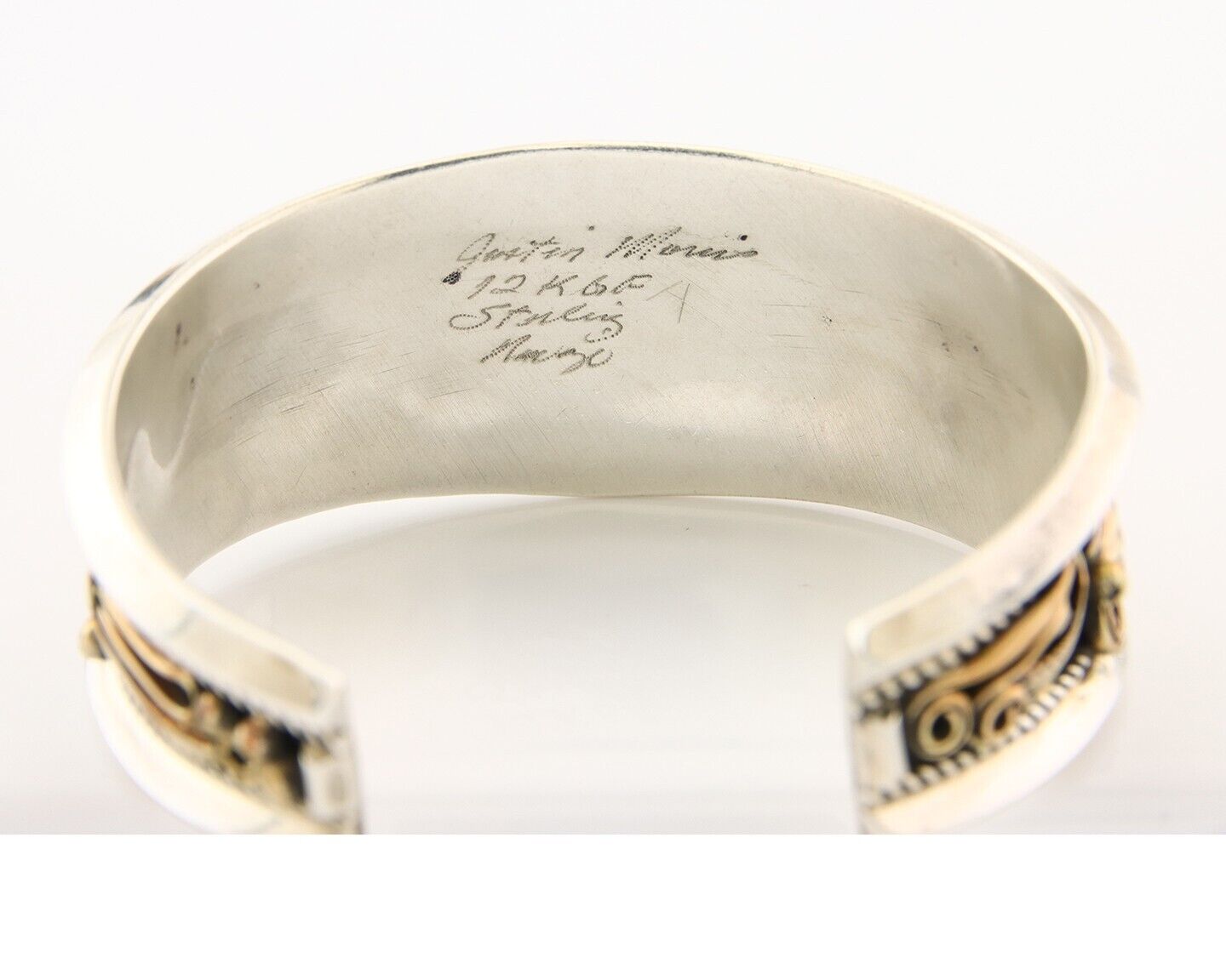 Navajo Bracelet 925 Silver & 12k Yellow Gold Filled Signed Justin Morris C.80's