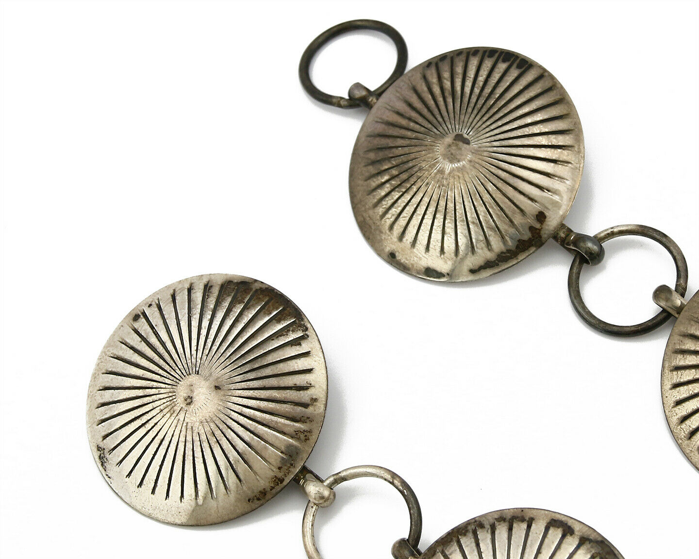 Navajo C.1980's Handmade .925 Silver Hand Stamped Concho Belt 36in Long