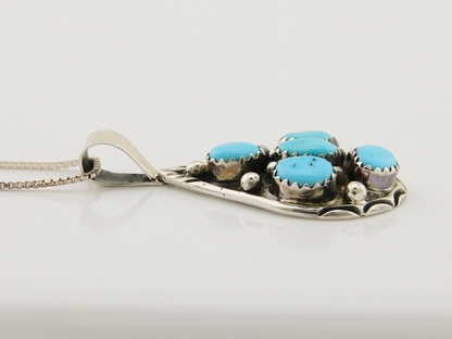 Navajo Necklace 925 Silver Natural Blue Turquoise Artist Signed MK C.80's