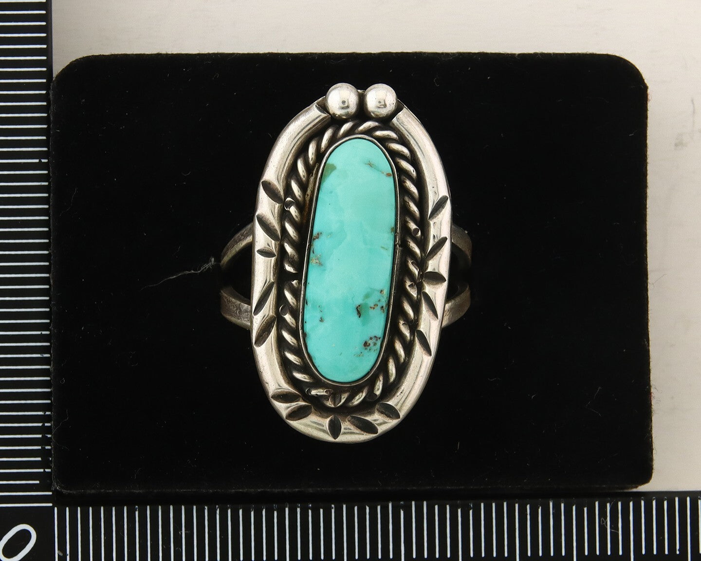 Navajo Ring 925 Sterling Natural Mined Turquoise Handmade C.80's Size 9.5