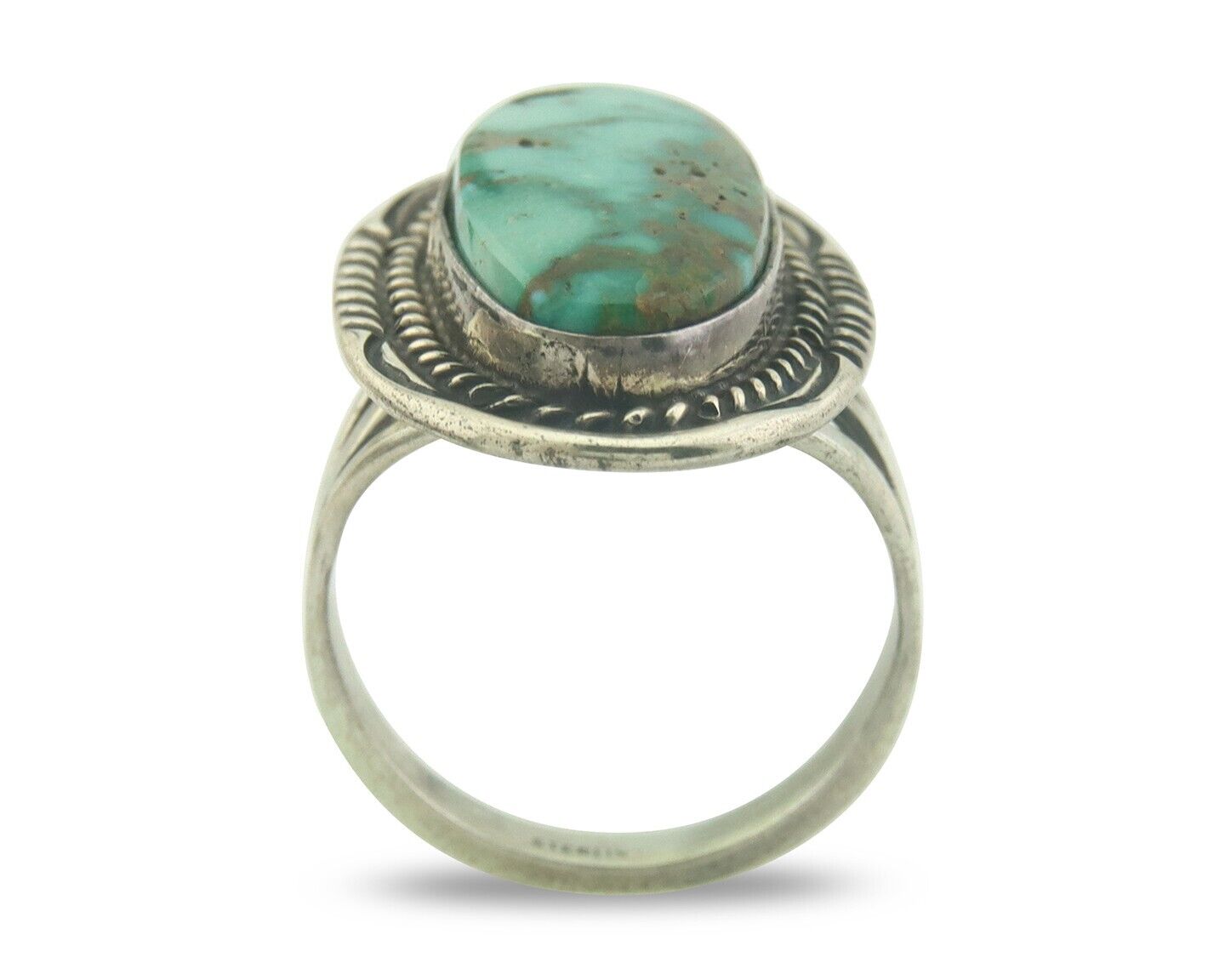 Navajo Ring 925 Sterling Turquoise Handmade Native Artist C.80's Size 7.25