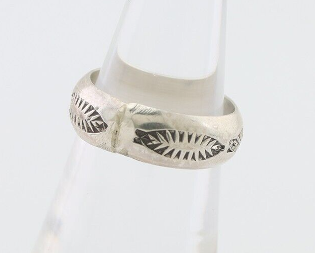 Navajo Hand Stamped Band 925 Silver 6.0 mm Signed Larry Chavez Size 5.5 C.80's