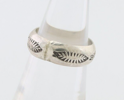 Navajo Hand Stamped Band 925 Silver 6.0 mm Signed Larry Chavez Size 5.5 C.80's
