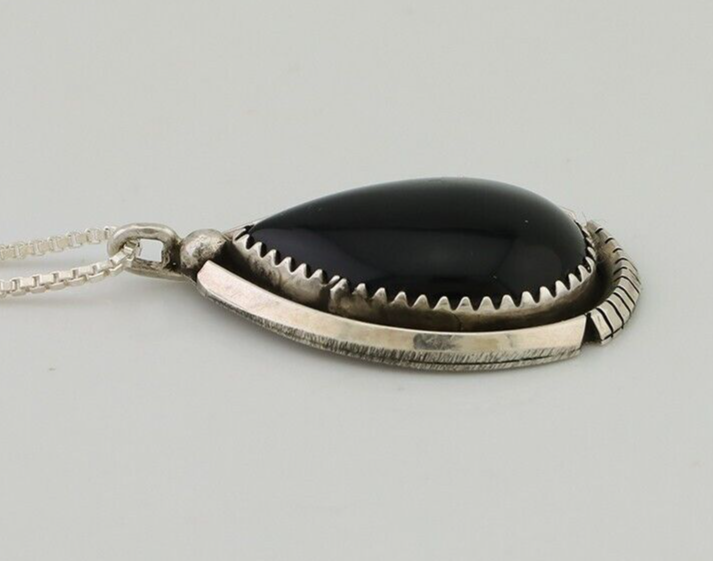 Navajo Necklace 925 Silver Black Onyx Artist Signed BB C.80's