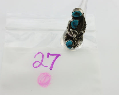 Navajo Ring 925 Silver Sleeping Beauty Turquoise Artist Signed Richard Long C80s