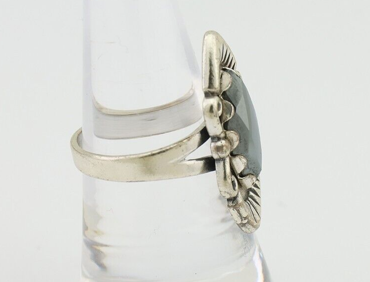 Navajo Hematite Ring 925 Silver Artist Signed Hanging Arrow Size 7.5 C.80's
