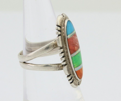Navajo Ring 925 Silver Natural Gemstone Artist Signed Feather C.80's Size 5.75