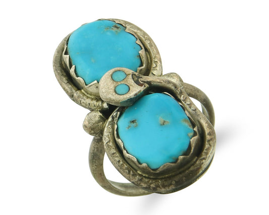 Vintage Zuni Ring 925 Sterling Silver Turquoise Signed Effie C Size 6.5