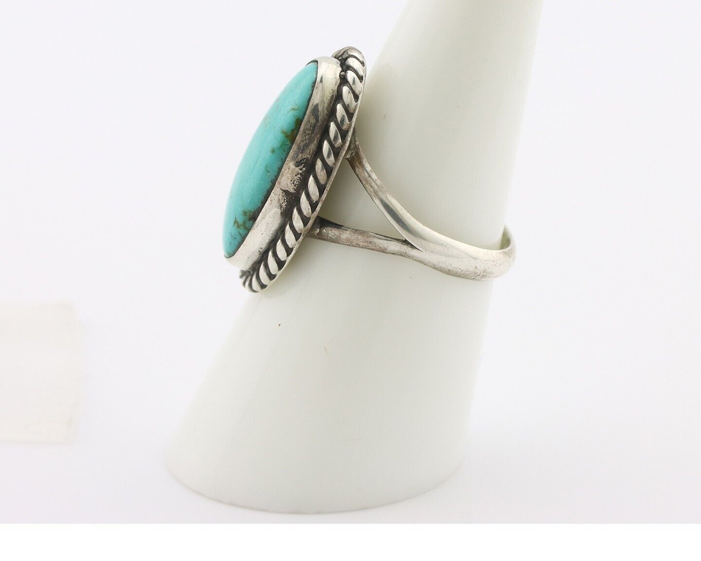 Navajo Ring 925 Silver Natural Kingman Turquoise Signed M Montoya C.80's