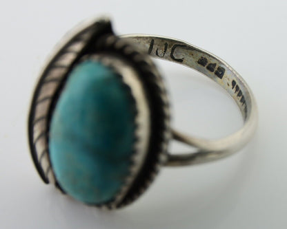 Navajo Handmade Ring 925 Silver Natural Turquoise Artist Signed IJC C.80's