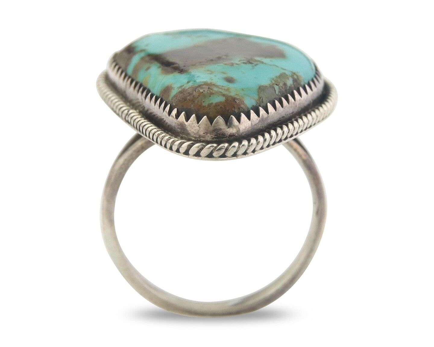 Navajo Ring 925 Sterling Turquoise Handmade Native Artist C.80's Size 7.0