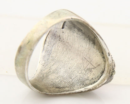 Navajo Ring 925 Sterling Turquoise & Coral Native Artist C.80's Size 6.5