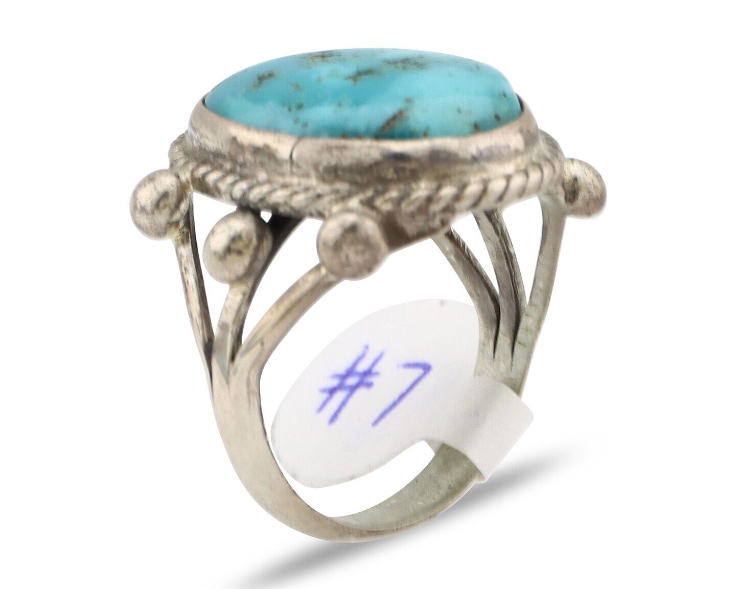 Navajo Ring 925 Silver Blue Turquoise & Pyrite Native American Artist C.80's