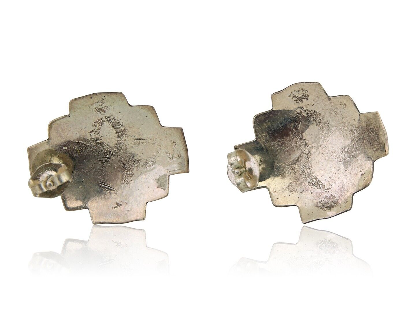 Navajo Hand Stamped Earrings 925 Silver Turquoise Native American Artist C.80's