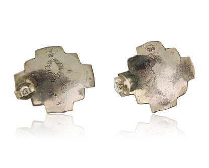 Navajo Hand Stamped Earrings 925 Silver Turquoise Native American Artist C.80's