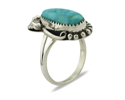 Navajo Ring .925 Silver Natural Mined Neveda Turquoise Artist Signed SN C.80's