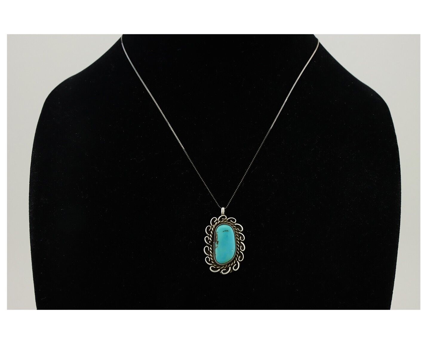 Navajo Pendant 925 Silver Natural Turquoise Signed James Henderson C.90s