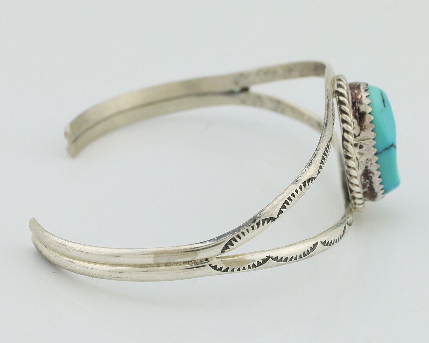 Navajo Bracelet 925 Silver Sleeping Beauty Turquoise Signed Robert Vandover C80s