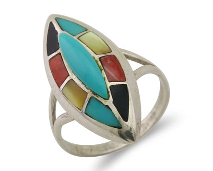 Navajo Ring 925 Silver Turquoise Shell Onyx Spiney Oyster Native Artist C.80's