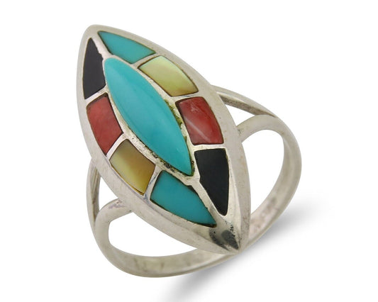 Navajo Ring 925 Silver Turquoise Shell Onyx Spiney Oyster Native Artist C.80's