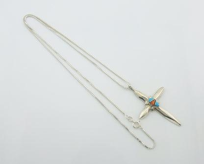 Navajo Cross Necklace Sterling Silver Authentic Natural Gemstones Signed M