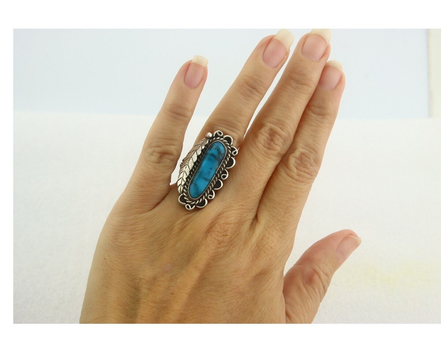 Navajo Ring 925 Sterling Blue Turquoise Artist Signed Richard Yazza C.80's