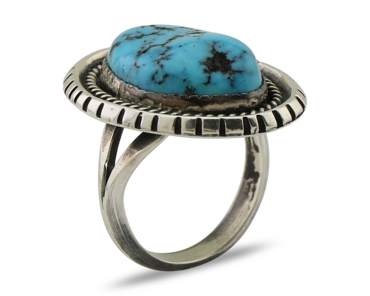 Navajo Ring 925 Silver Sleeping Beauty Turquoise Signed SC C.80's
