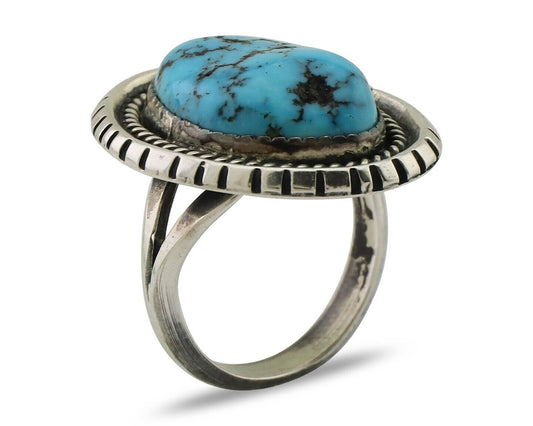 Navajo Ring 925 Silver Sleeping Beauty Turquoise Signed SC C.80's