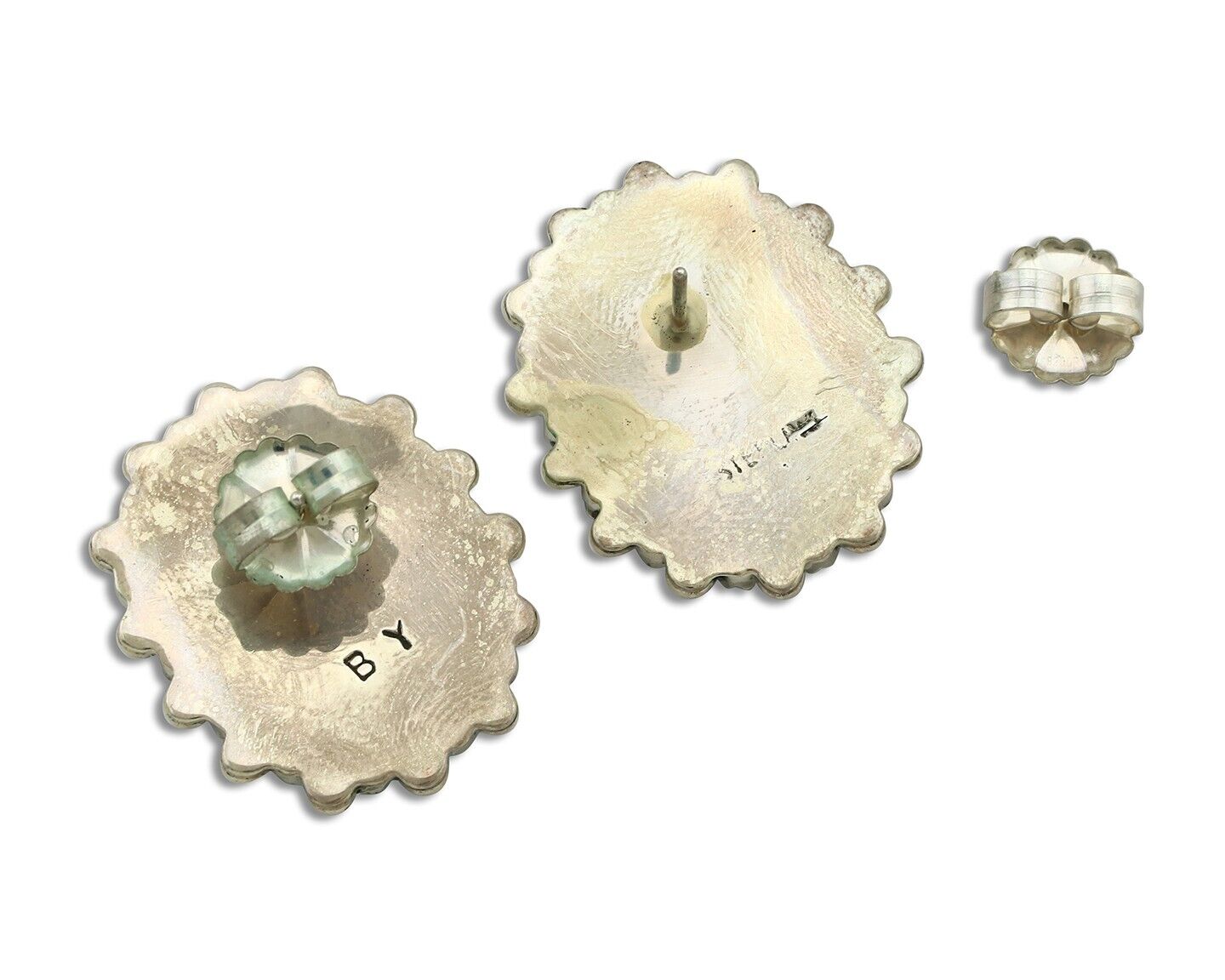 Navajo Earrings 925 Silver Sleeping Beauty Turquoise Signed B Yazzie C.80's